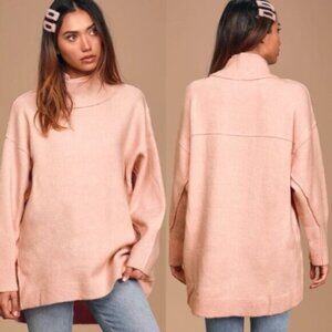 Free People Afterglow Blush Pink Mock Neck Oversized Sweater